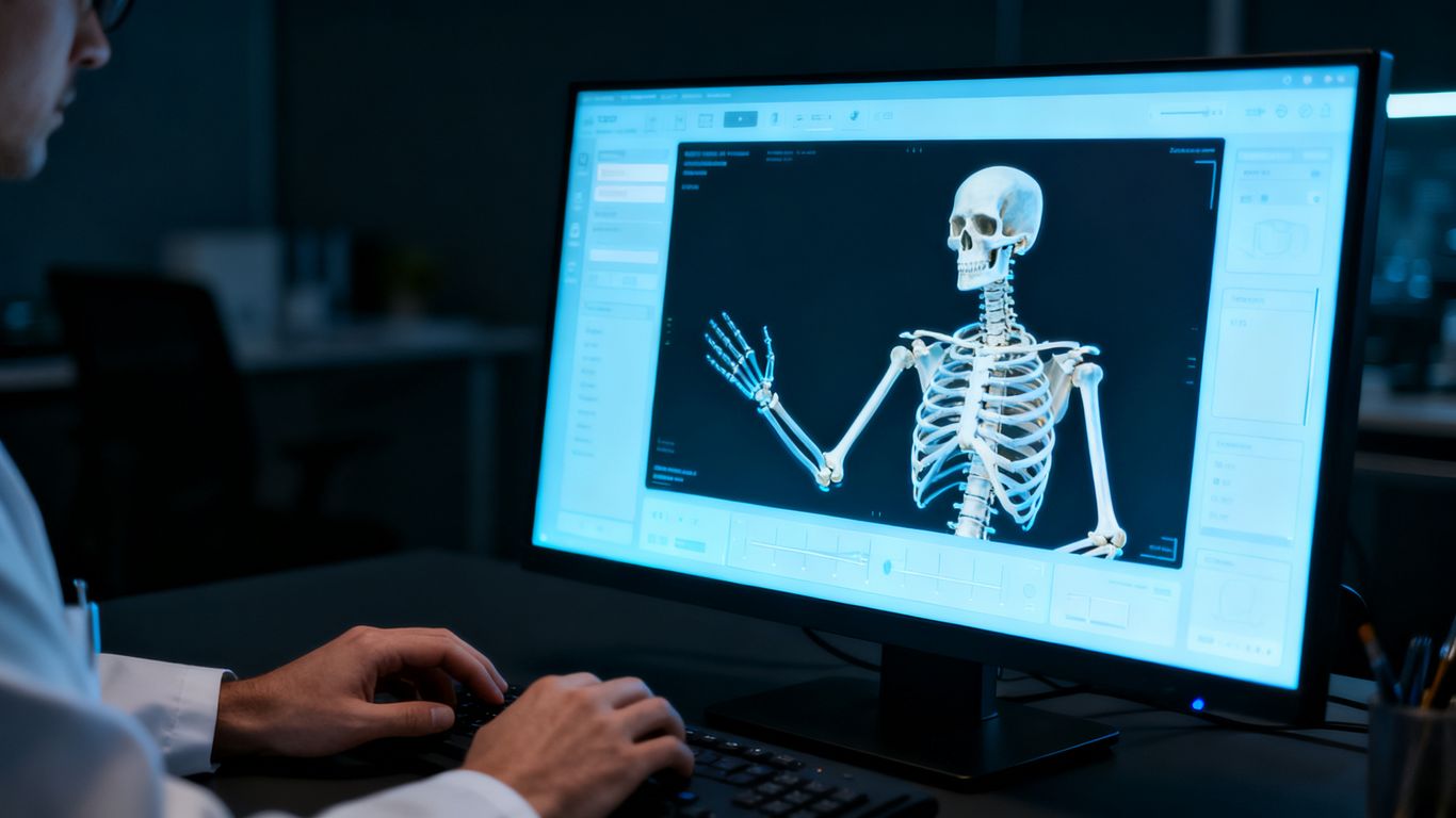 Researcher evaluating skeletal bone imaging