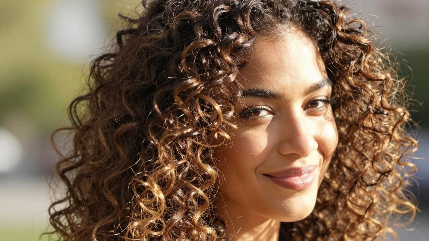 Woman with healthy, shiny curly hair