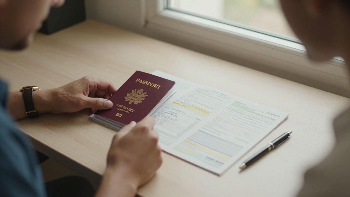 Traveler organizing passport and visa documents