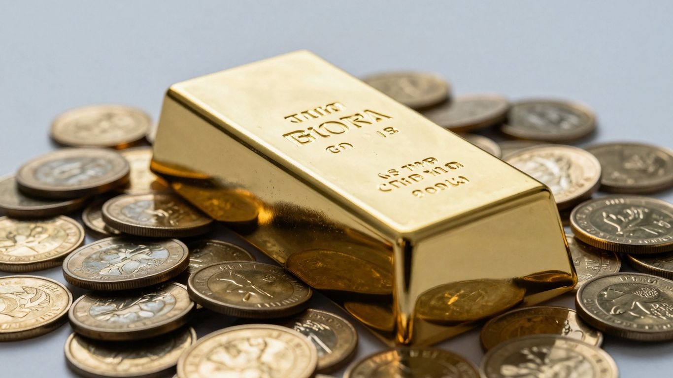 閃亮的金條和金幣。