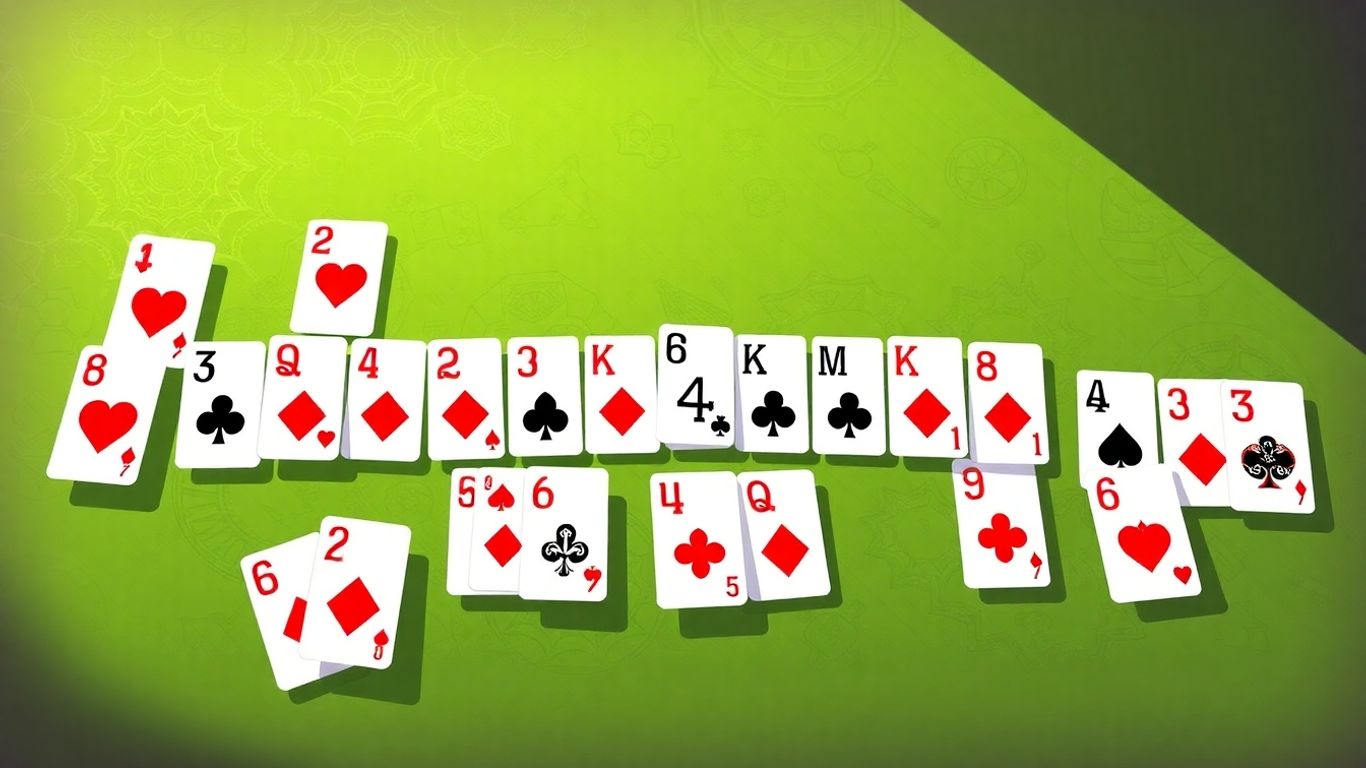 Spider Solitaire game with cards in play.
