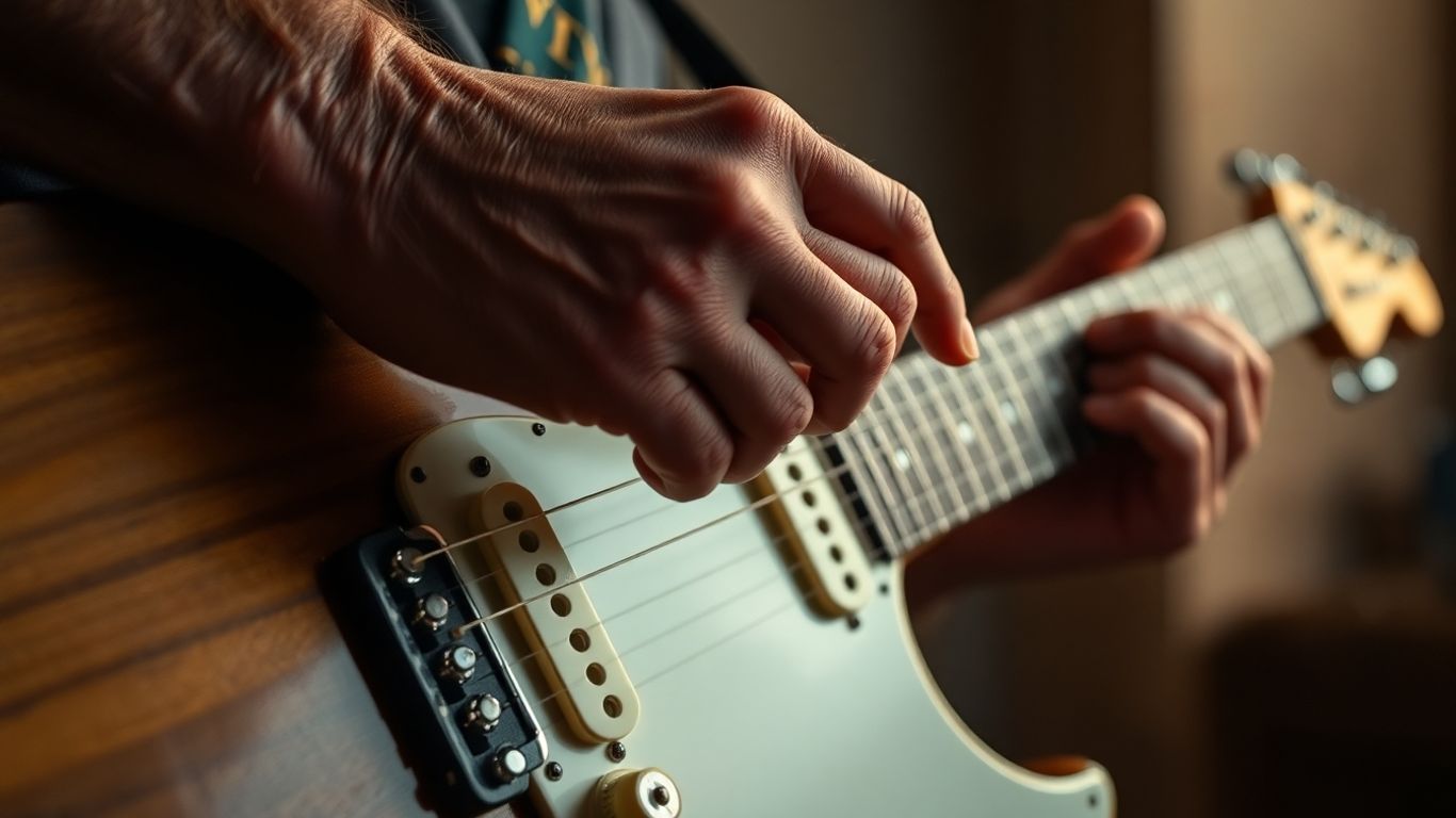 Gitarrist spielt E-Gitarre mit Leidenschaft