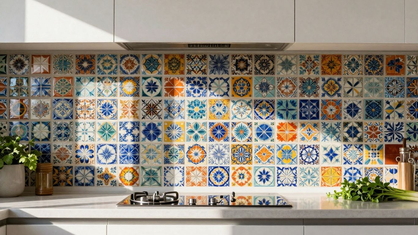Colorful mosaic kitchen backsplash tiles
