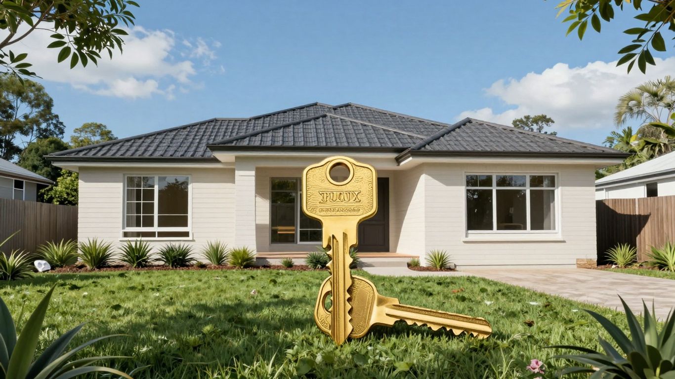 Dream home construction with golden key in Queensland.