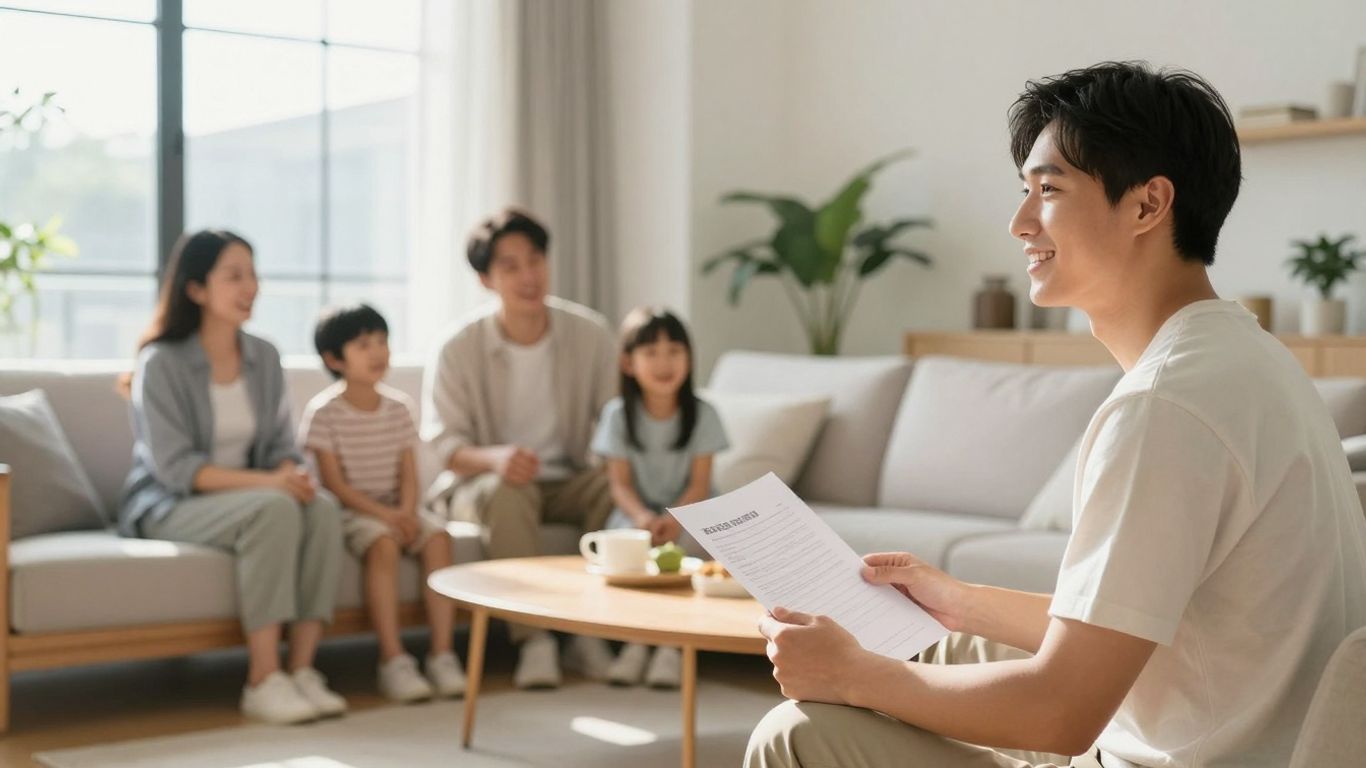 Familia feliz en casa con seguro de hogar.
