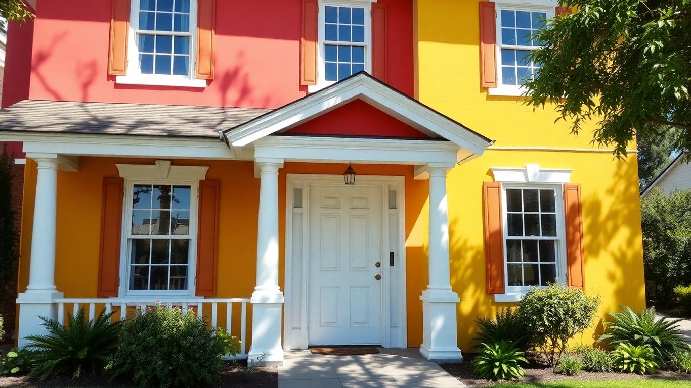 House exterior with vibrant, freshly painted walls.