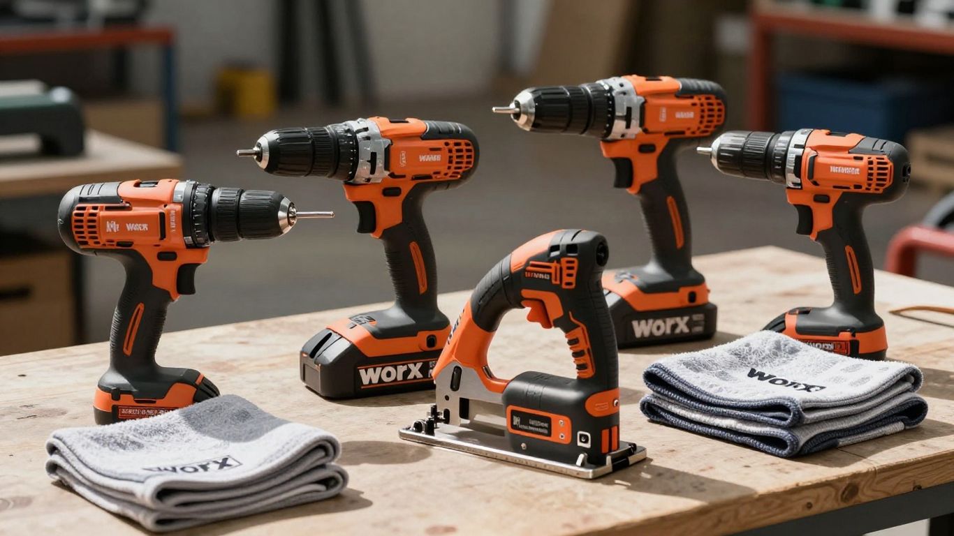 Outils électriques et accessoires Worx en exposition.