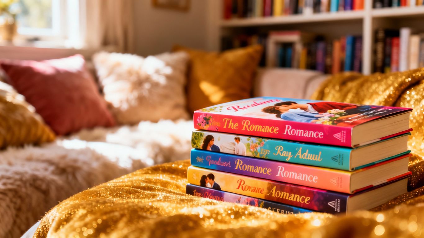 Stack of colorful romance novels for teenagers.