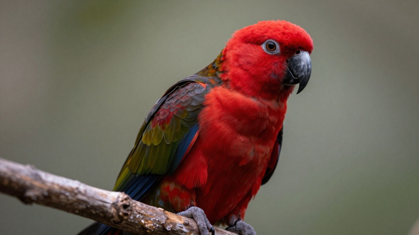 Red Factor African Grey parrot with bright red feathers.