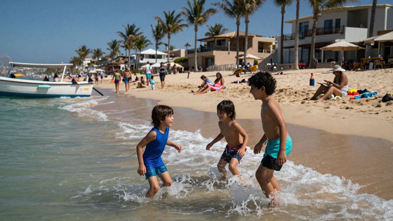 Family enjoying beach activities in Cabo San Lucas.
