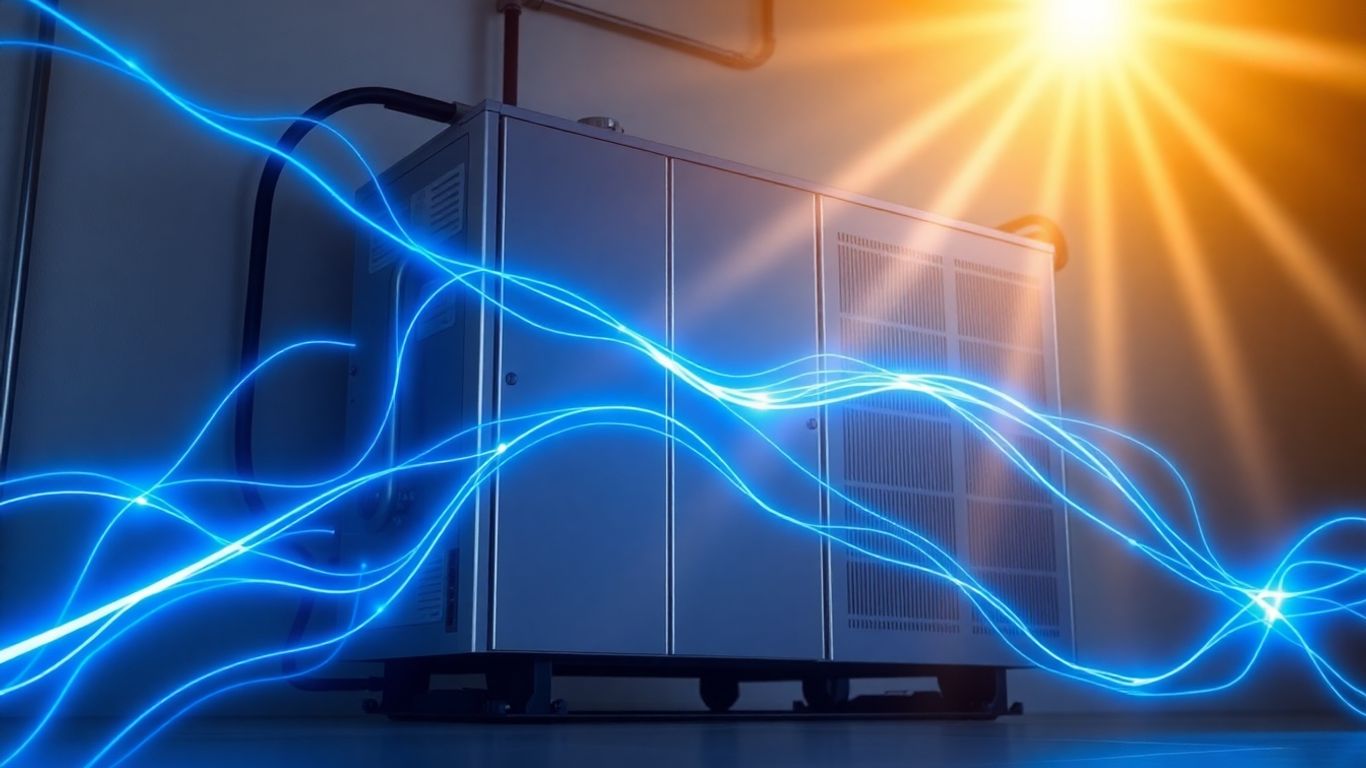 Onduleur solaire avec lignes d'énergie bleues