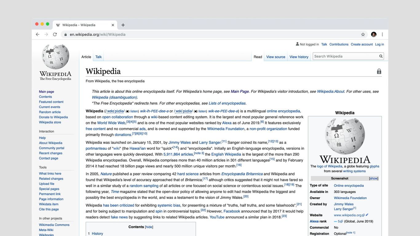 Wikipedia page screenshot