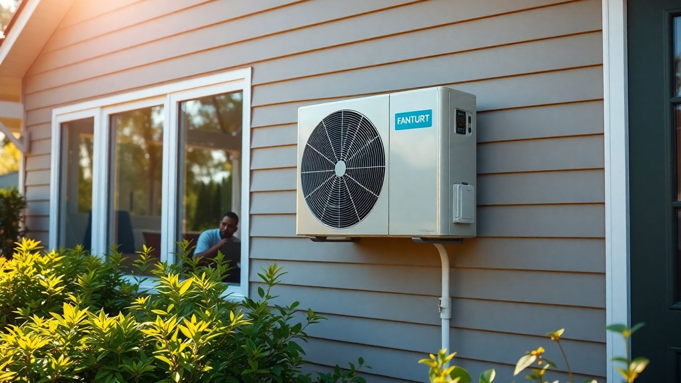 Heat pump unit on a house exterior.