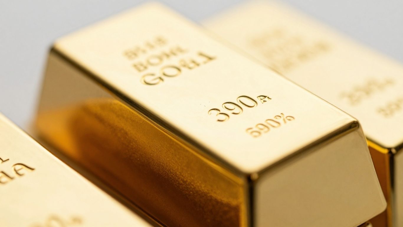 柔和灯光下闪闪发光的金锭。