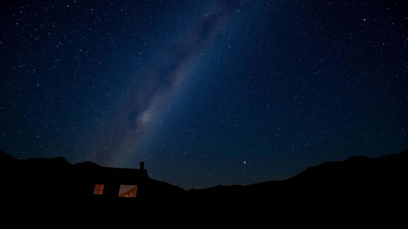 Sternenhimmel über Berghütte mit Milchstraße
