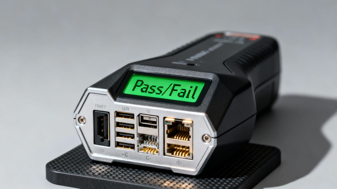 Network cable certification tester with digital display.