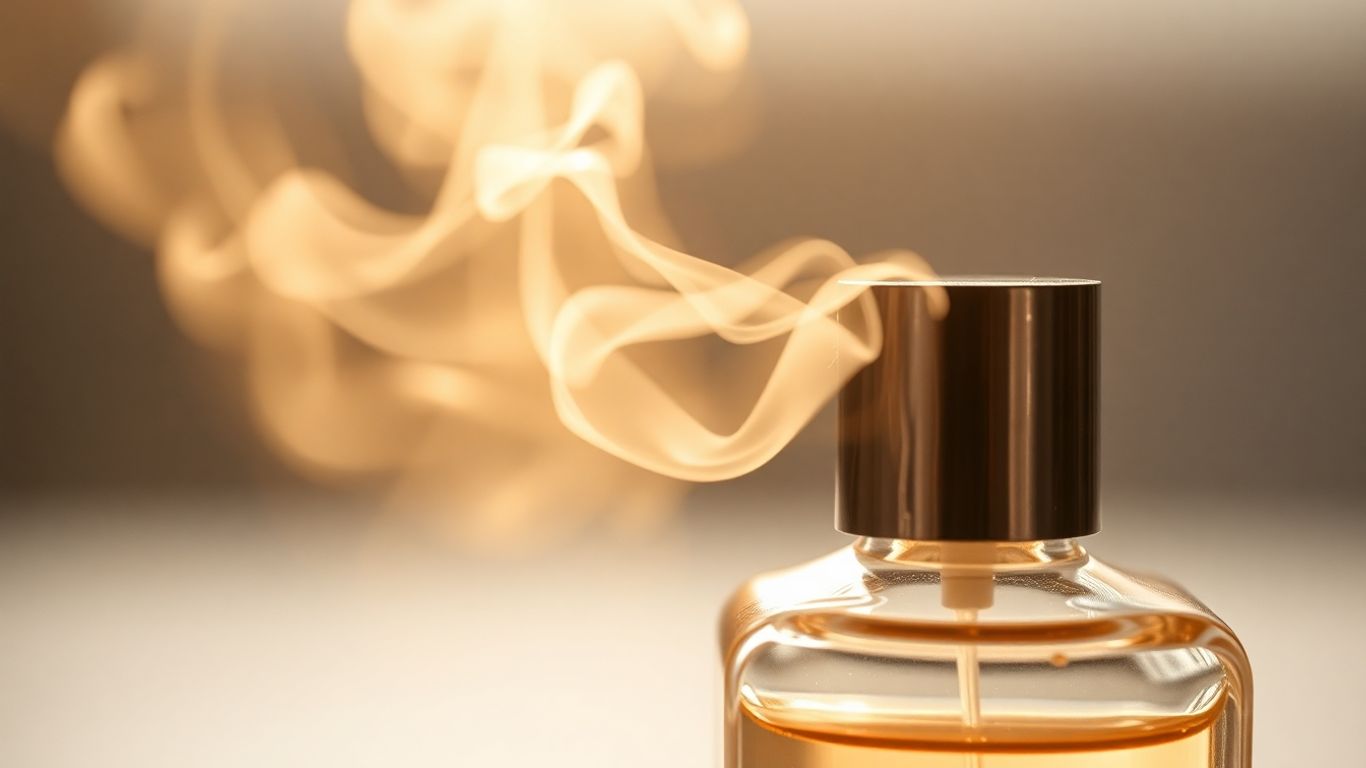 Perfume mist expanding from a bottle.