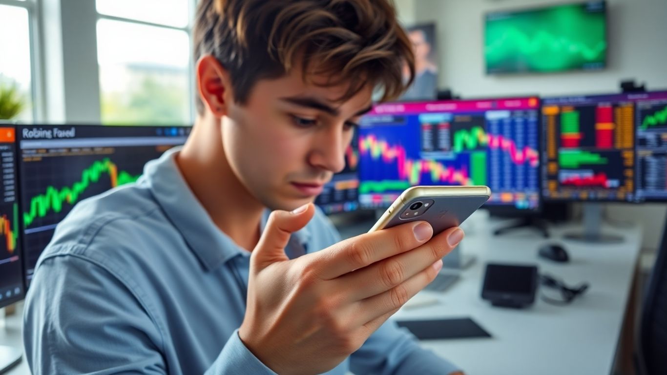 Young person using Robinhood app for day trading