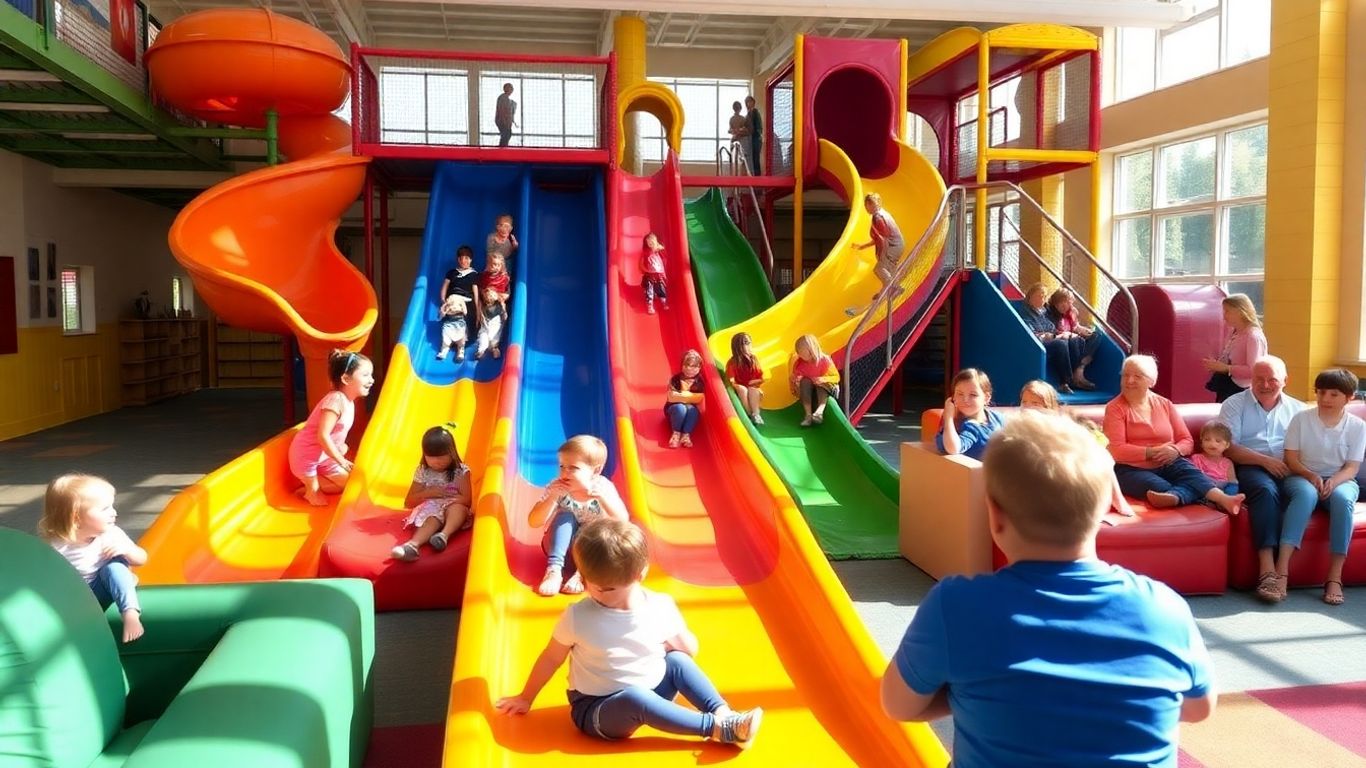 Kids enjoying slides at Scrambles Play Centre