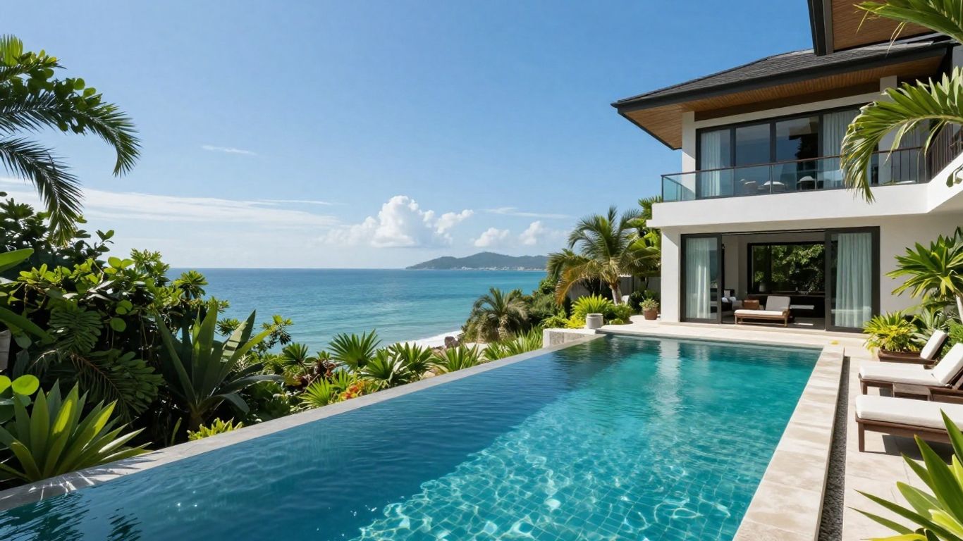 Luxury villa with infinity pool overlooking Phuket sea.