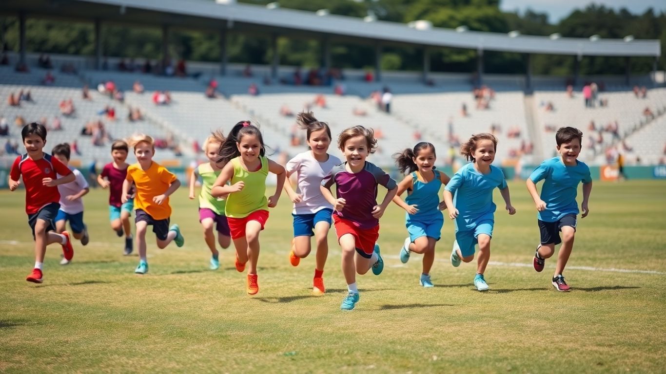 Young athletes competing in a fun athletics event.