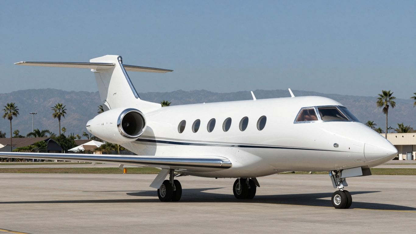 Private jet on tarmac in Orange County