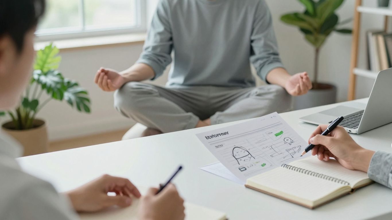 Persoană planificând ziua și meditație pentru succes.