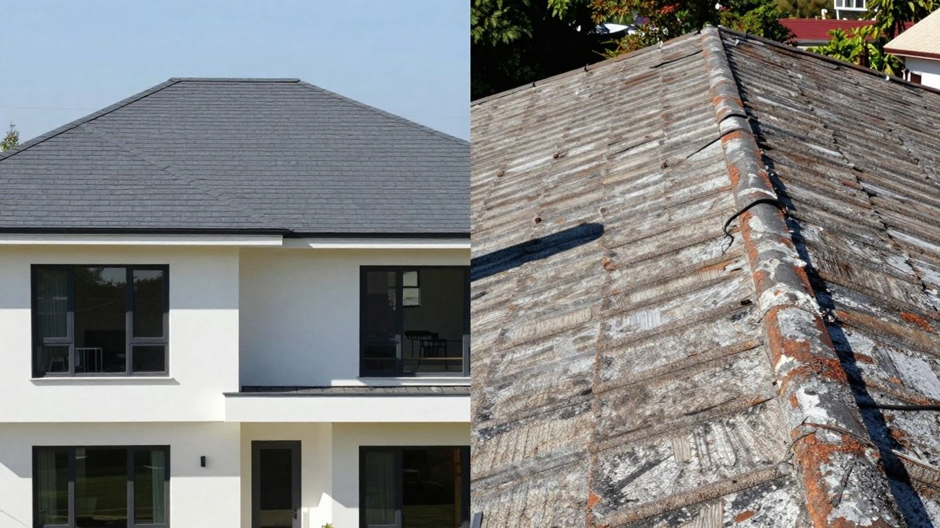 Home with new roof next to older roof