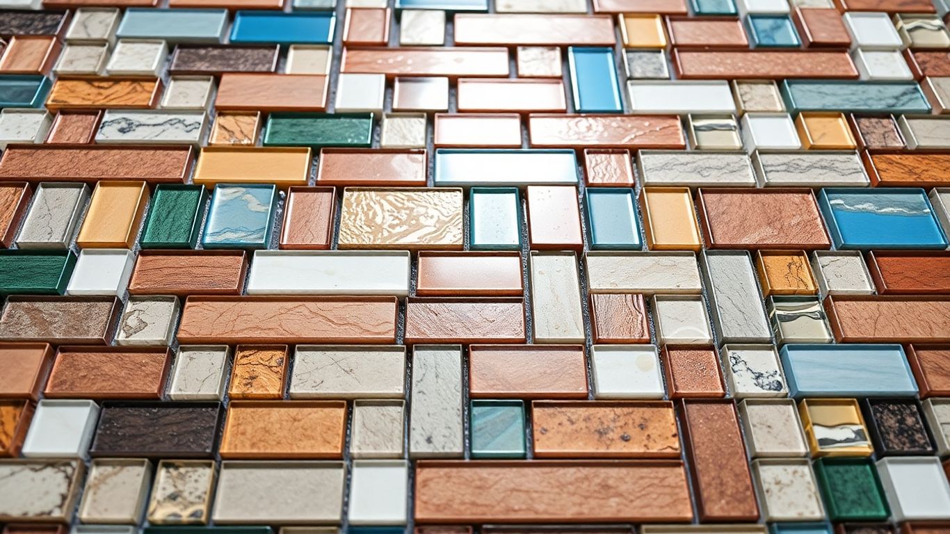 Random strip mosaic tiles in a colorful pattern.
