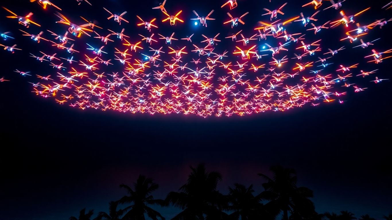 Drones light up the night sky over Bali.