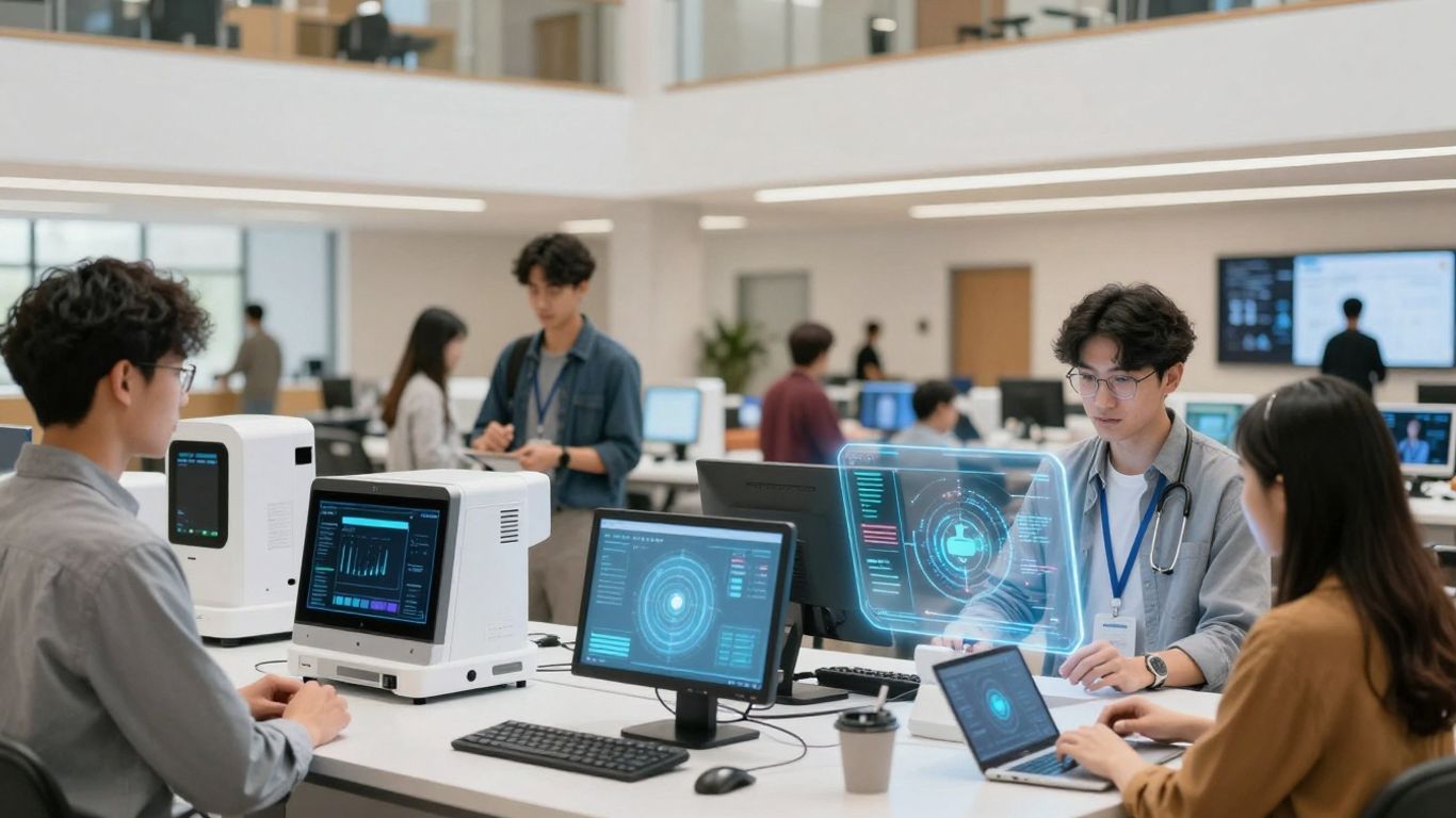 Students using digital health technology on a Canadian campus.