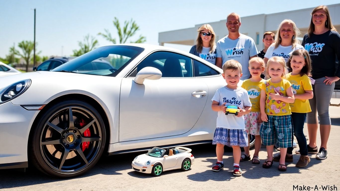 Porsche and children at a Make-A-Wish event.