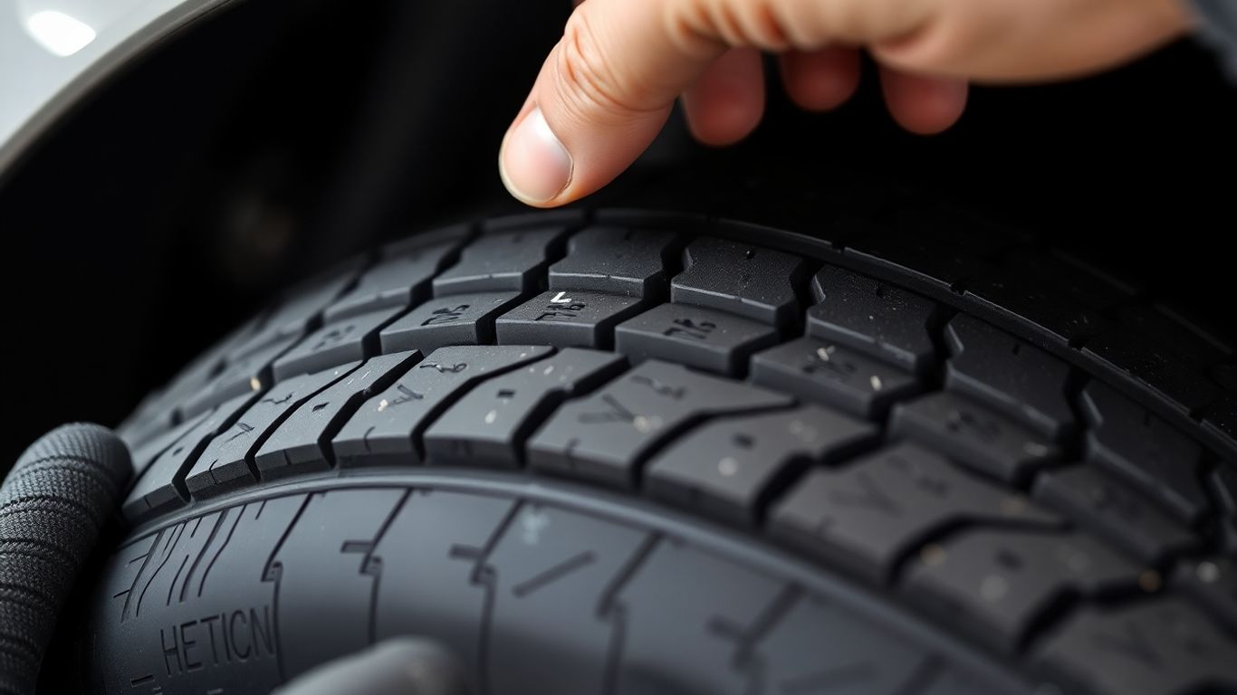 Inspecting tire wear on a Chrysler vehicle.