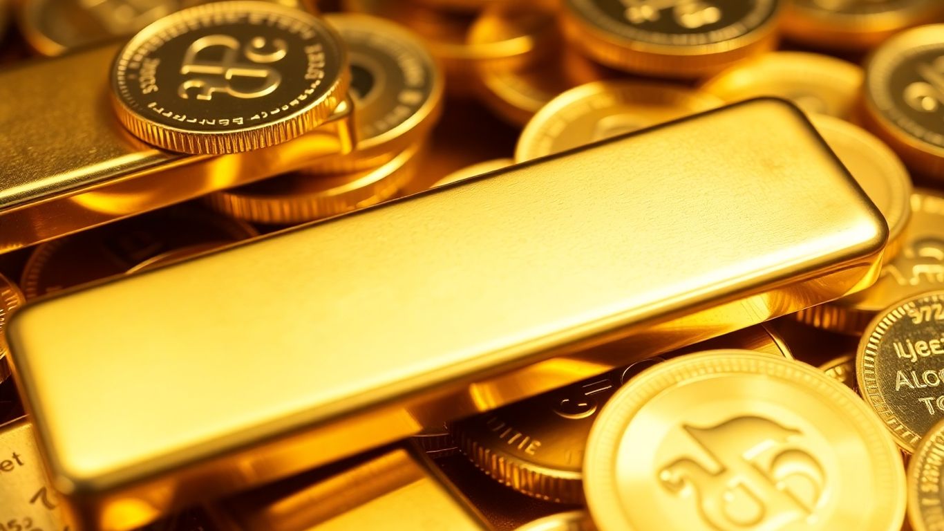 Lingots et pièces d'or brillants