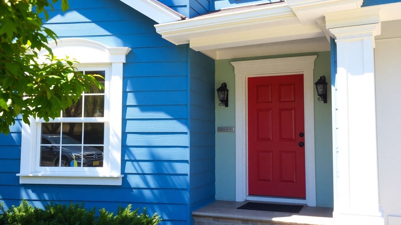 House exterior with fresh paint and vibrant colors.