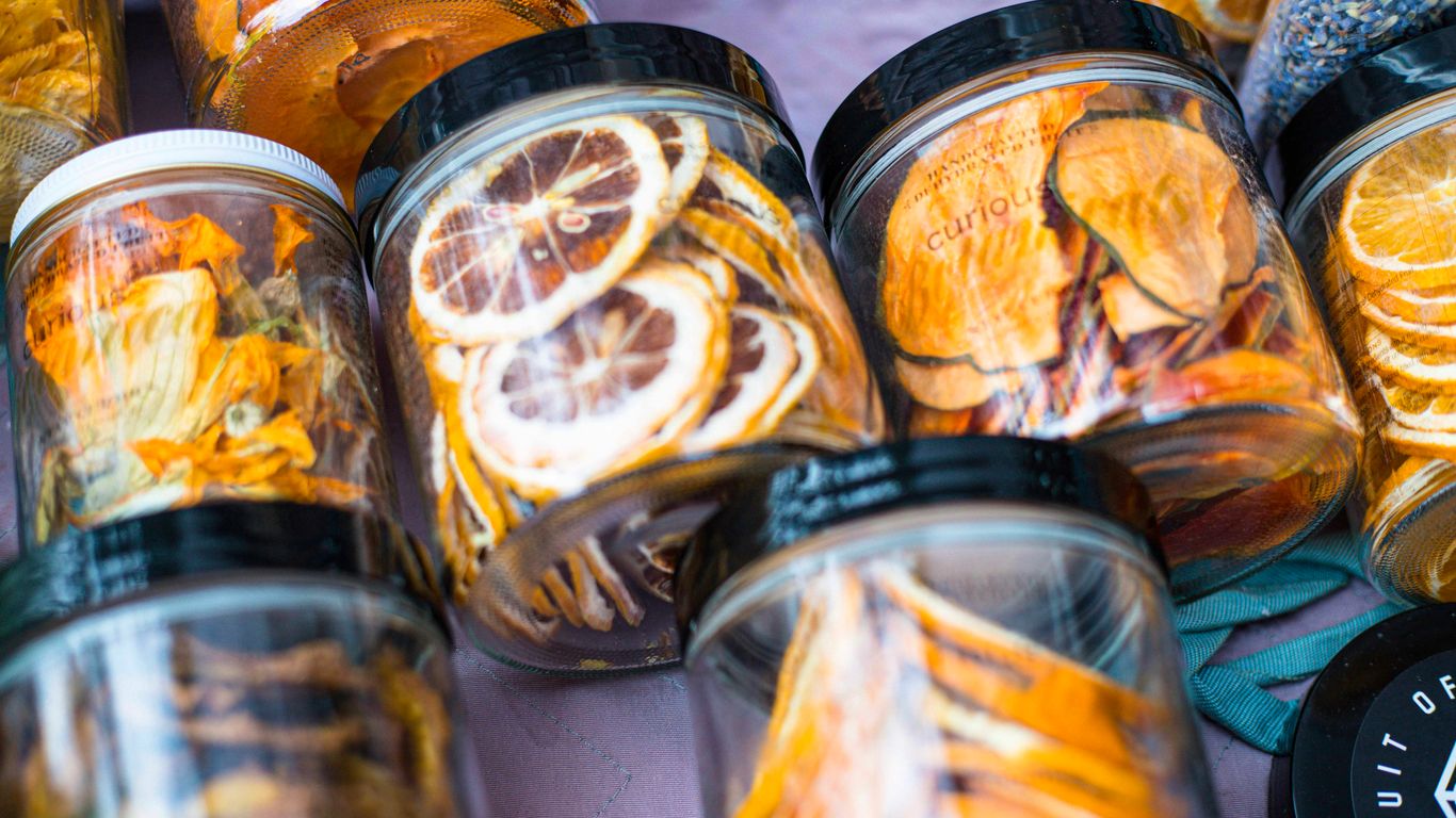 clear glass jar with brown and yellow food