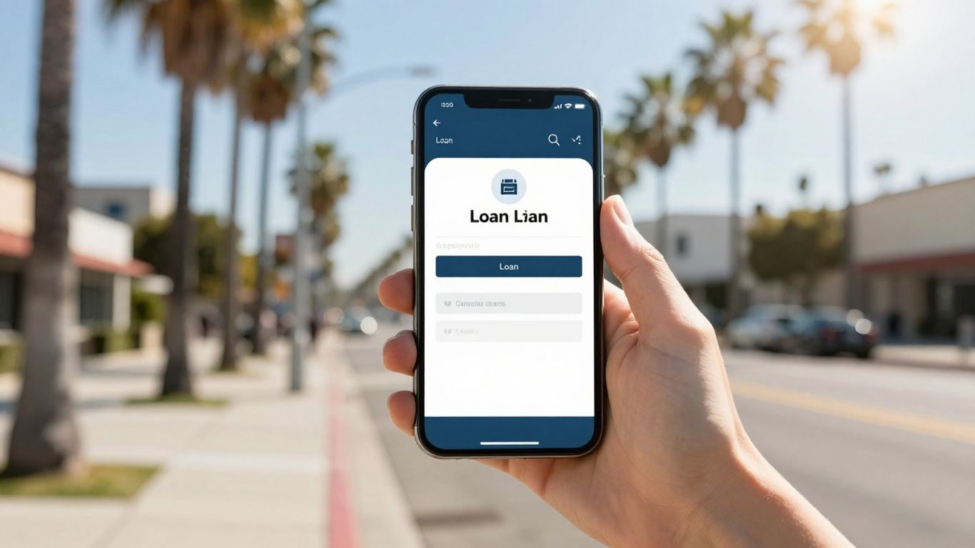 Los Angeles street with smartphone loan app
