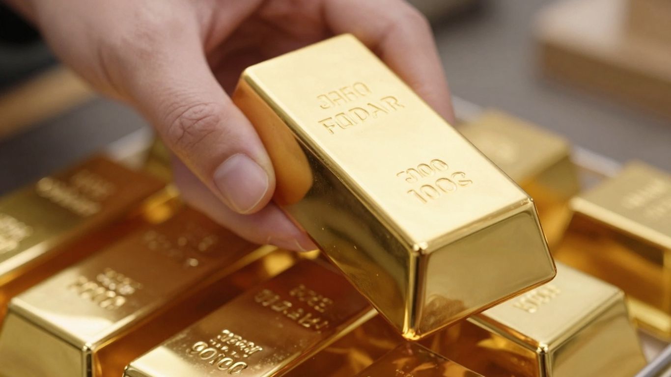 一只金手拿着一堆金条。