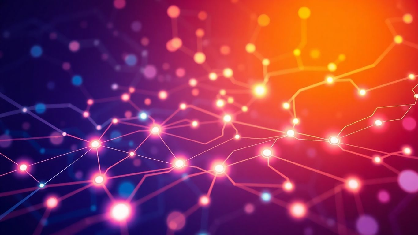 Digital network infographic with glowing circuits and smooth lines.