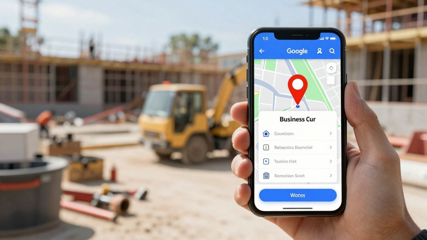 Contractor's phone showing Google Maps local business profile.