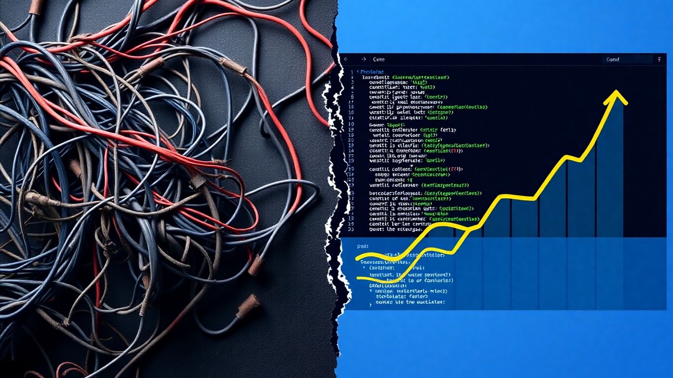 Messy code versus clean code leading to website success.