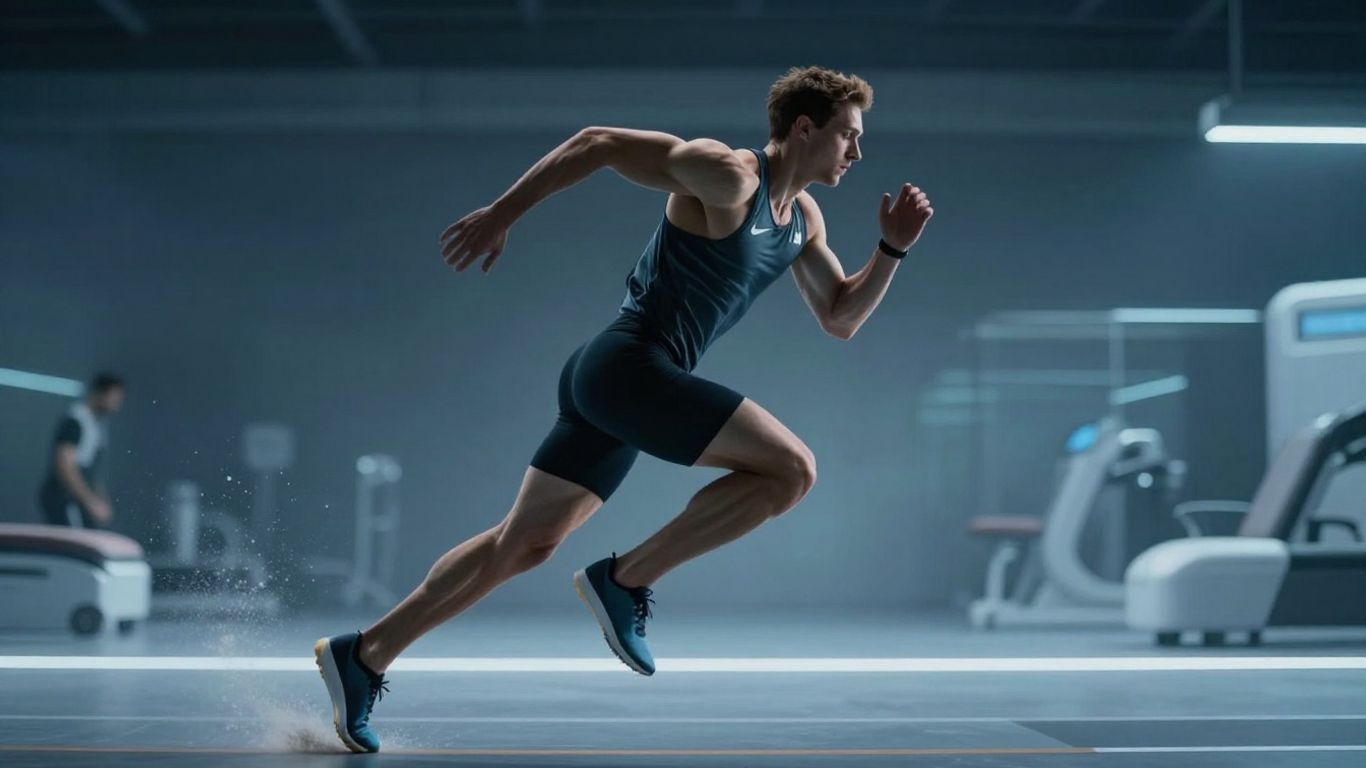 Athlete in motion with energetic glow