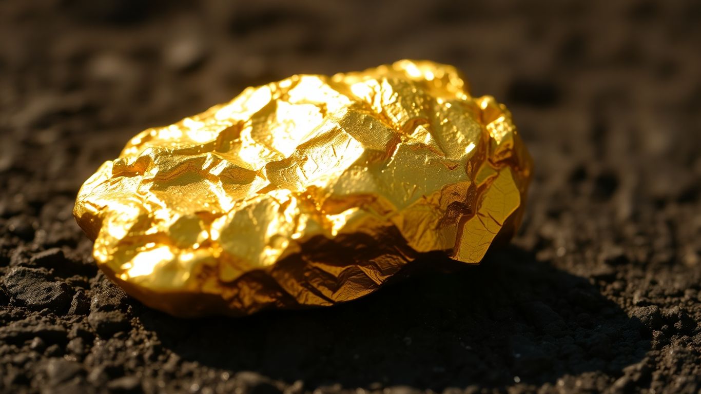 Nugget d'or brillant sur fond sombre.