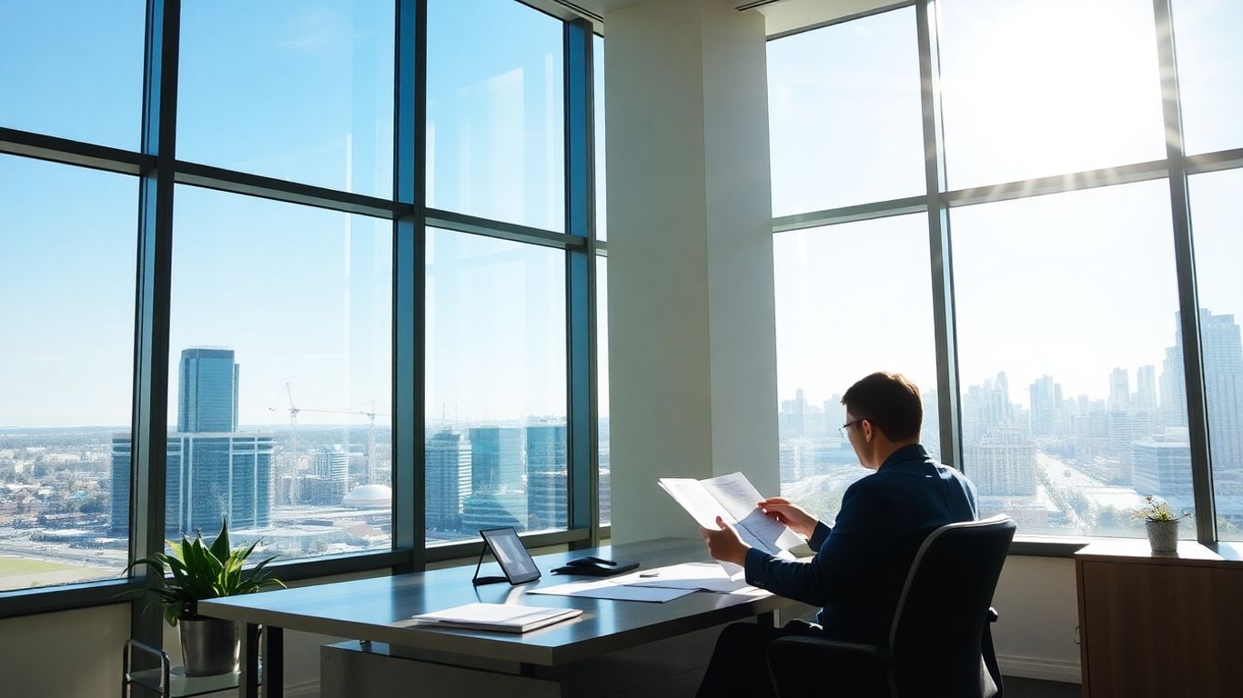 Person reviewing funding documents in a bright NSW office.