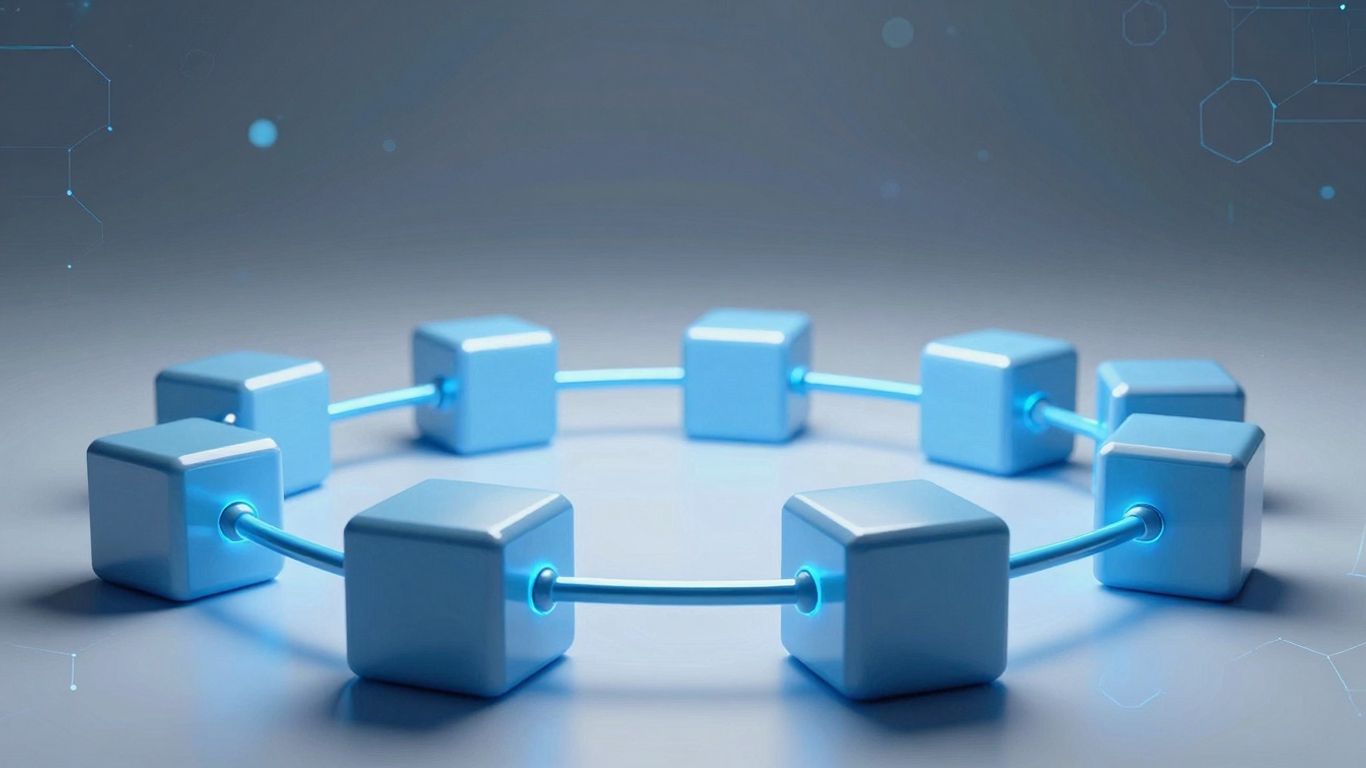 Interconnected digital blocks forming a secure chain.