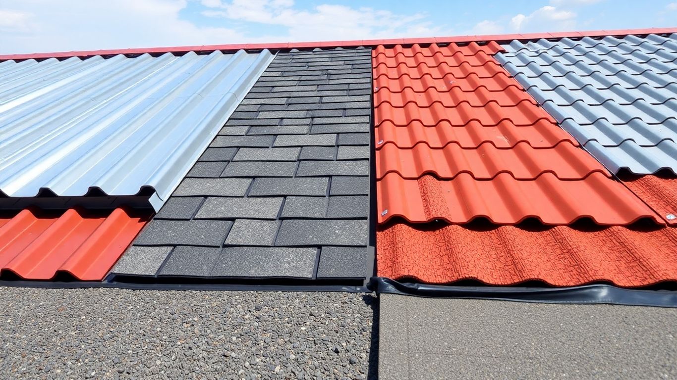 Various commercial roofing materials displayed together.