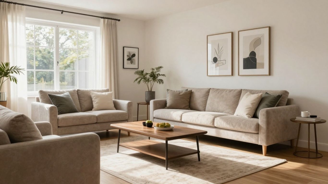 Staged living room for Airbnb photo shoot.