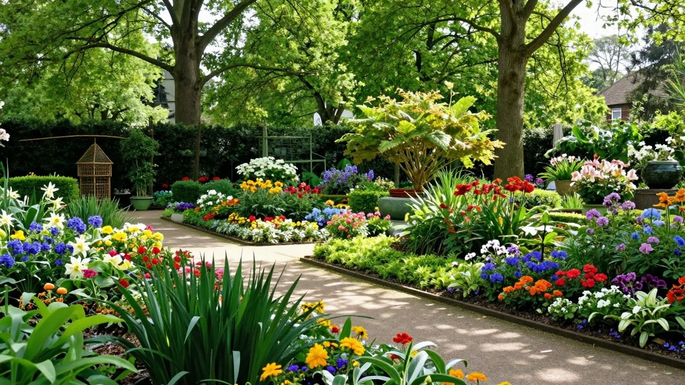 Bloeiende tuin met kleurrijke bloemen en groen in Zuid-Limburg.