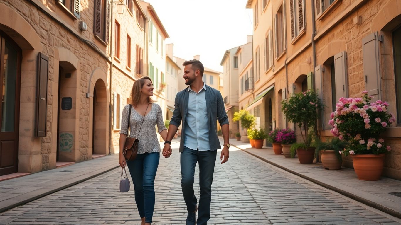 Couple se promenant dans une rue d'Aix-en-Provence