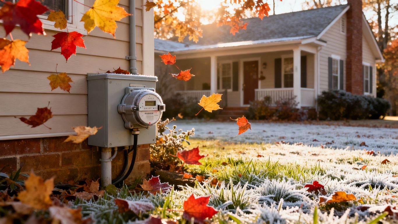 Fall home exterior with electrical maintenance focus.
